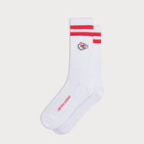 L&amp;L – Chaussettes de sport classiques NFL Chiefs Stripes – '90 blanches