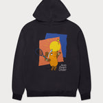 Rückansicht des schwarzen Street Hoodies mit großem Maus Aces Down Under-Print. Maus in sportlicher Pose beim Aufschlag unter der australischen Sonne.