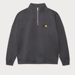 Vorderansicht des grauen Half Zips mit einem fliegenden Tennisball.
