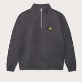 Vorderansicht des grauen Half Zips mit einem fliegenden Tennisball.