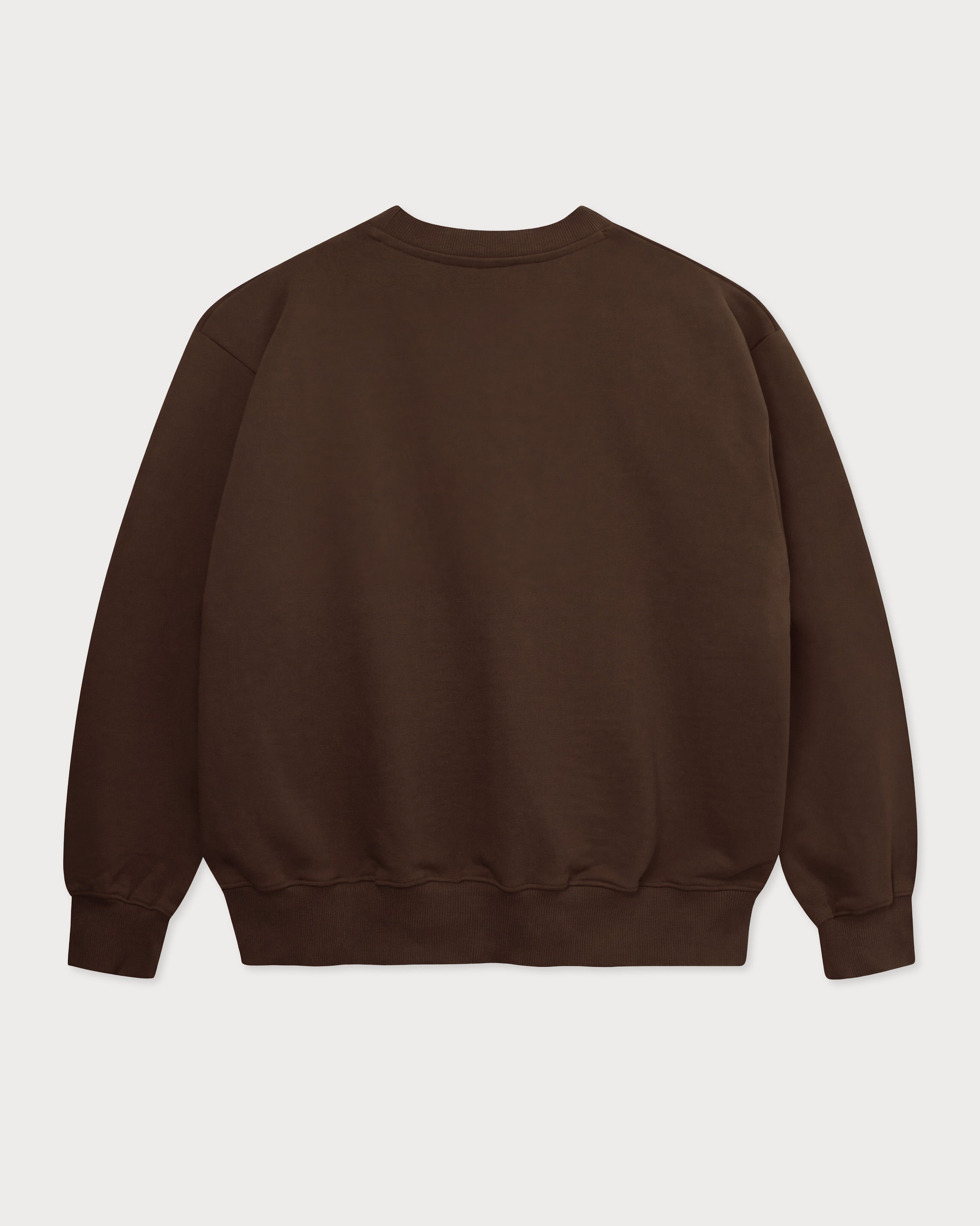 Rückansicht des braunen Box Sweaters.