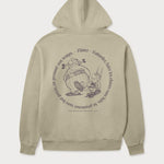 Rückansicht des grauen Zip Hoodies mit großem Astérix Flâner-Print. Astérix und Obélix beim entspannten Spaziergang.