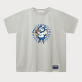 Vorderansicht des grauen Band T-Shirts mit großem Indianapolis Colts Blue Mascot-Print. Das von floralen Details umrahmte Colts-Maskottchen Blue.